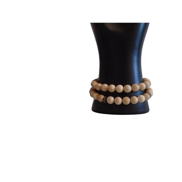 Handmade Vintage Set of 2 Natural Stone Stretch Bracelets -Evil Eye Symbol - Picture 4 of 7